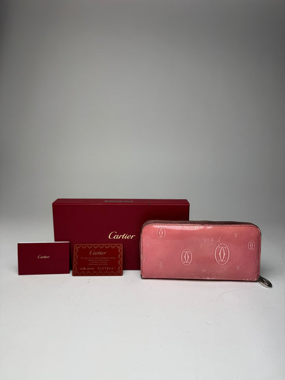 Vintage Cartier Patent Leather Monogram Wallet Pink