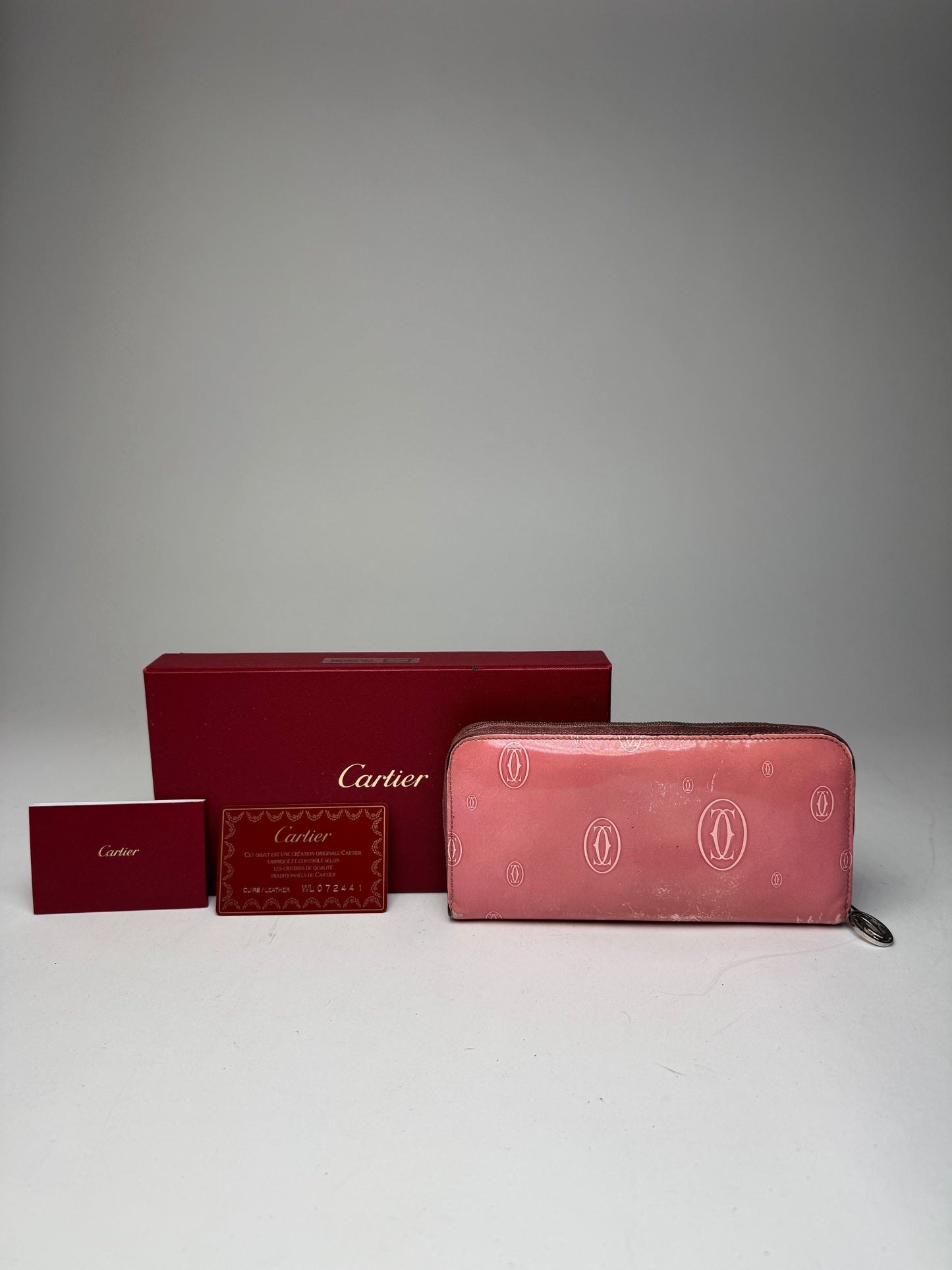Vintage Cartier Patent Leather Monogram Wallet Pink