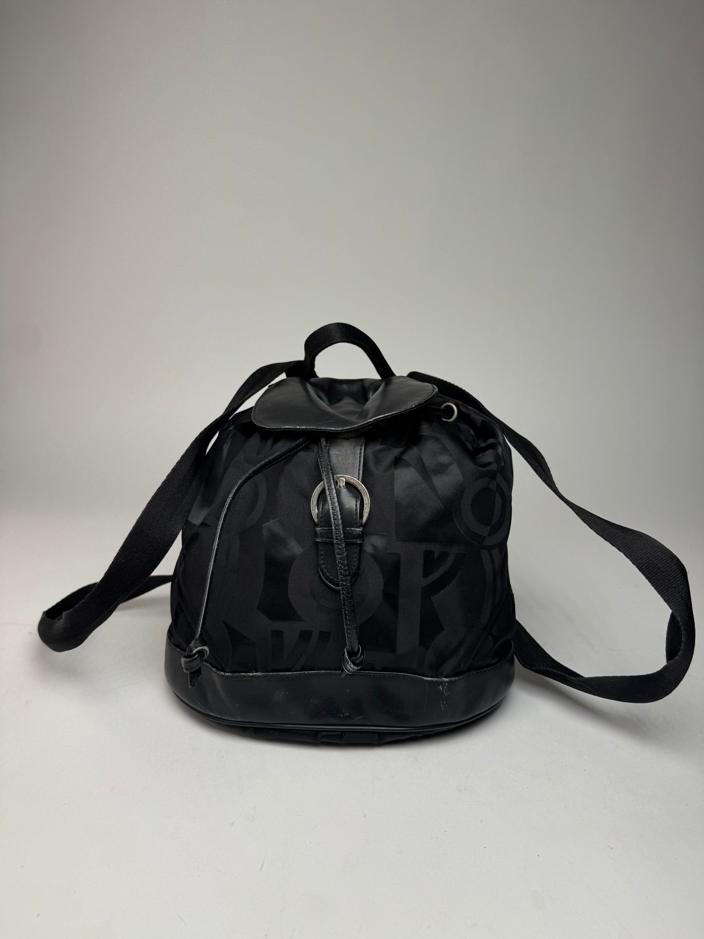 Vintage Salvatore Ferragamo Monogram Canvas Leather Backpack Black