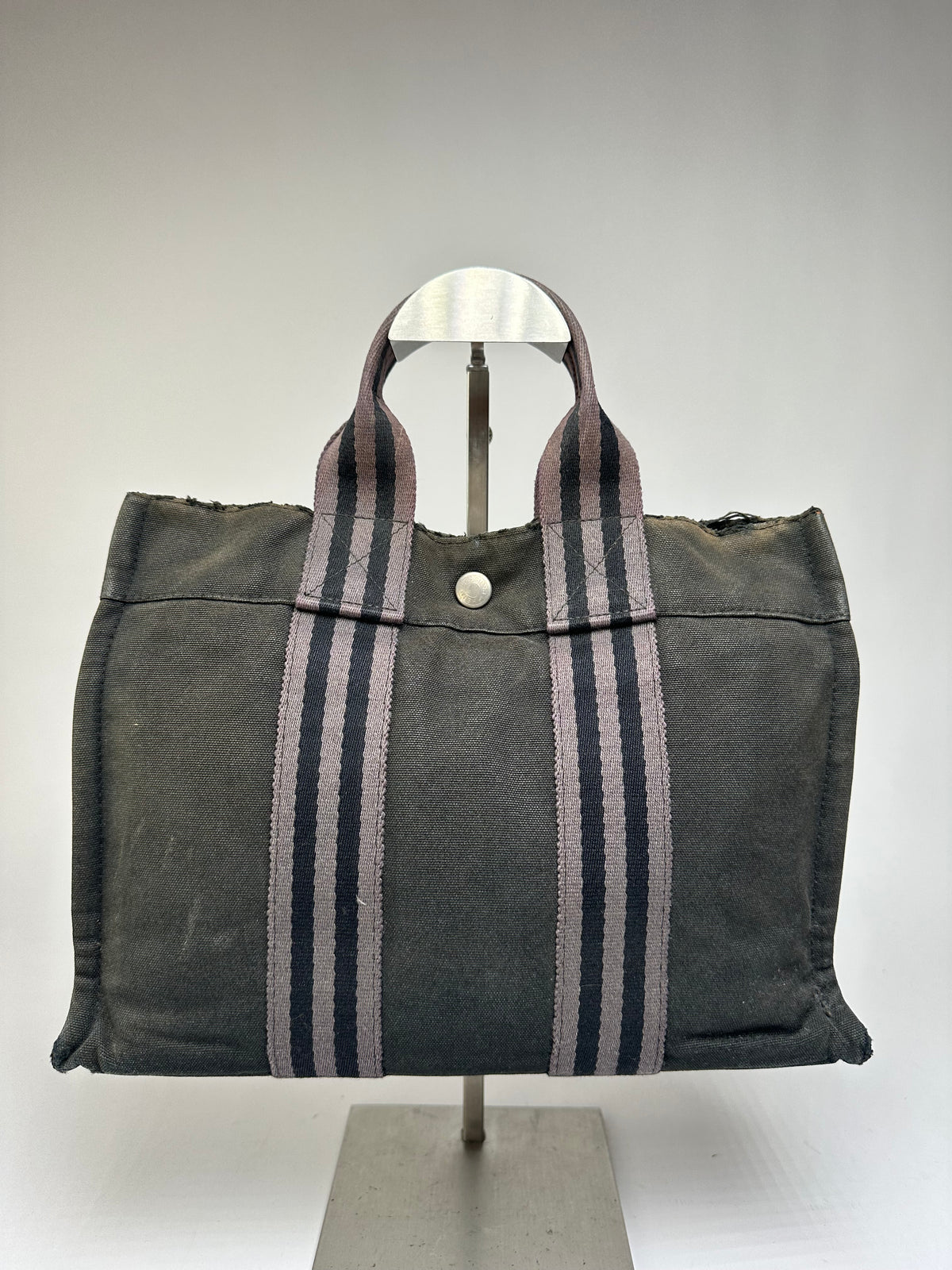 Vintage Hermes Hermès Canvas Leather Trim Tote Black