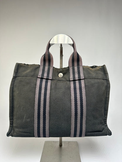 Vintage Hermes Hermès Canvas Leather Trim Tote Black
