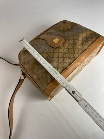 Vintage Celine Paris Triomphe Monogram Camel Leather Shoulder Bag