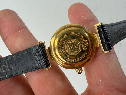Vintage Fendi Leather Bracelet Watch Black Gold