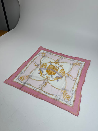 Vintage Celine Sword And Chield Scarf White Pink
