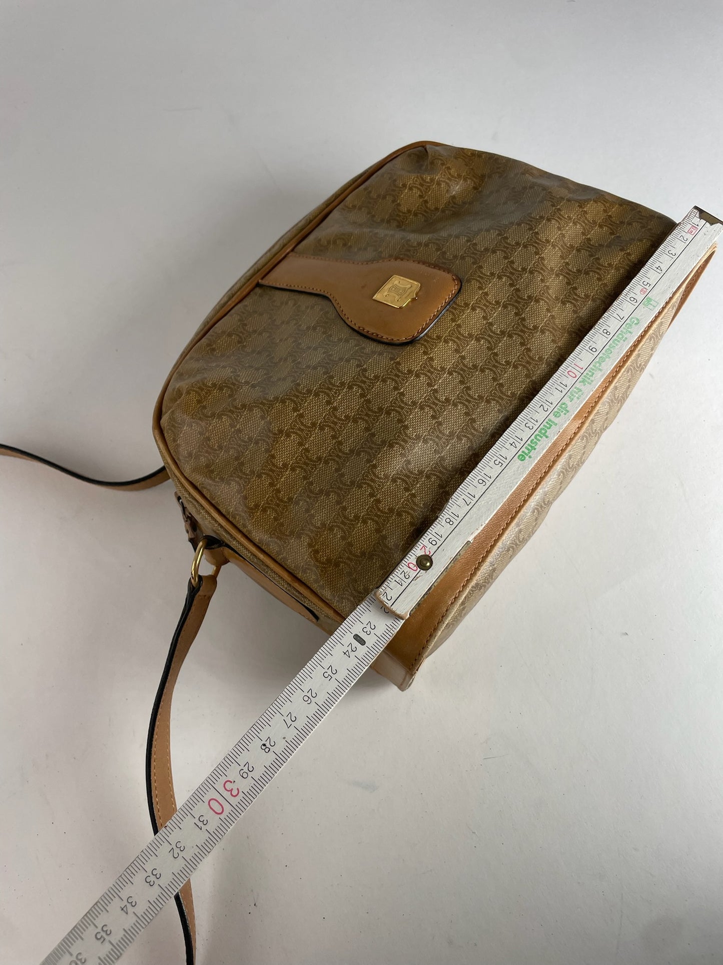 Vintage Celine Paris Triomphe Monogram Camel Leather Shoulder Bag