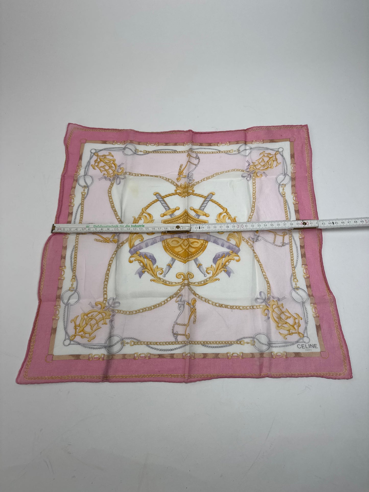 Vintage Celine Sword And Chield Scarf White Pink