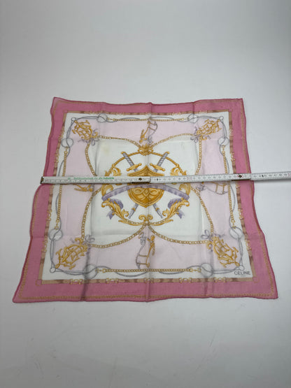 Vintage Celine Sword And Chield Scarf White Pink