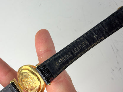 Vintage Fendi Leather Bracelet Watch Black Gold