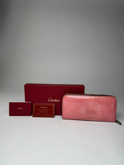 Vintage Cartier Patent Leather Monogram Wallet Pink