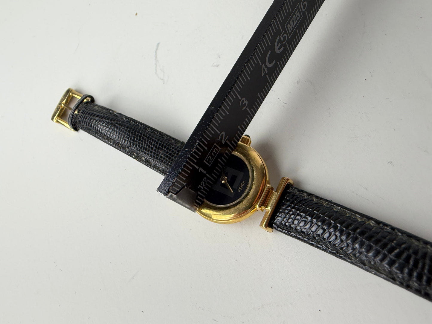 Vintage Fendi Leather Bracelet Watch Black Gold