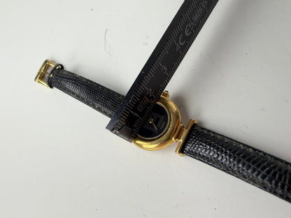 Vintage Fendi Leather Bracelet Watch Black Gold