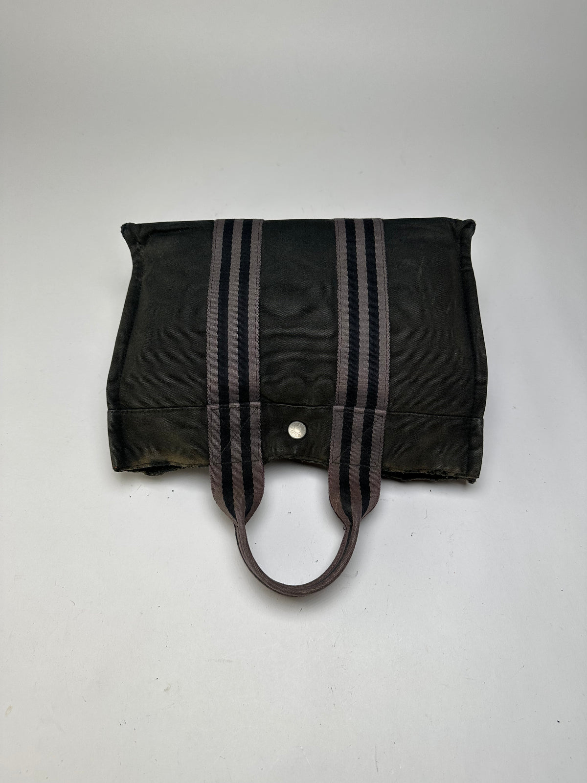 Vintage Hermes Hermès Canvas Leather Trim Tote Black