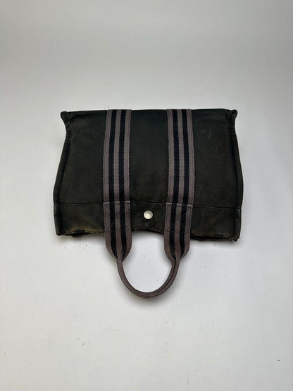 Vintage Hermes Hermès Canvas Leather Trim Tote Black