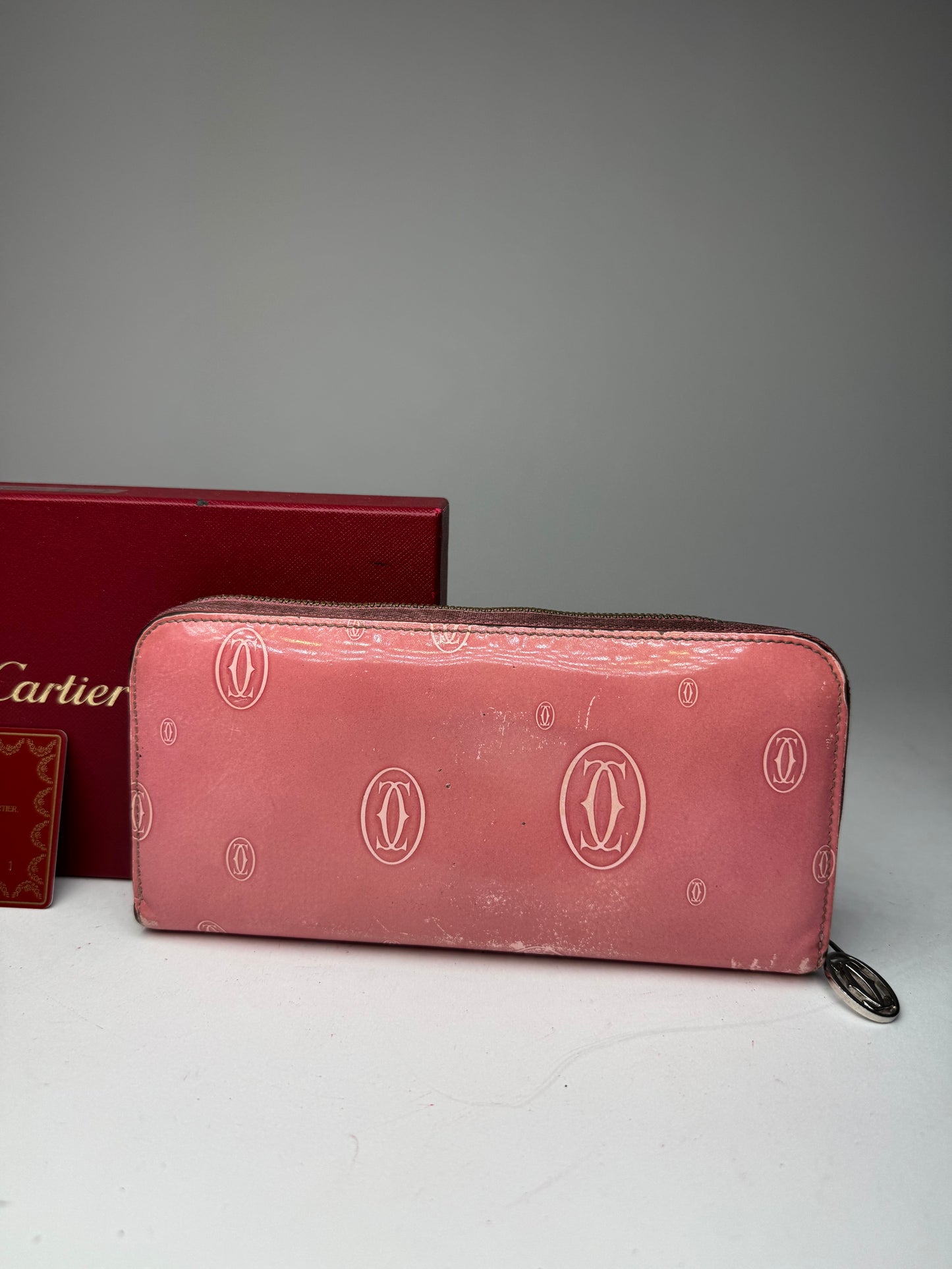 Vintage Cartier Patent Leather Monogram Wallet Pink