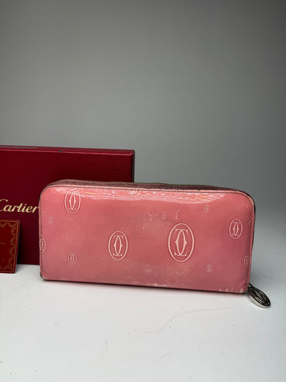 Vintage Cartier Patent Leather Monogram Wallet Pink