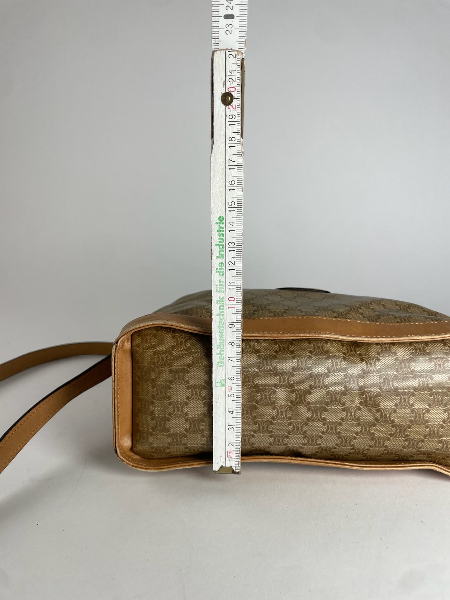 Vintage Celine Paris Triomphe Monogram Camel Leather Shoulder Bag