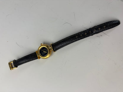 Vintage Fendi Leather Bracelet Watch Black Gold