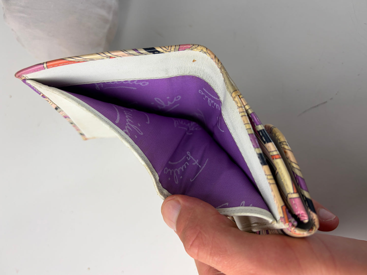 Vintage Emilio Pucci Printed Coated Canvas Bifold Wallet Pink Purple Orange