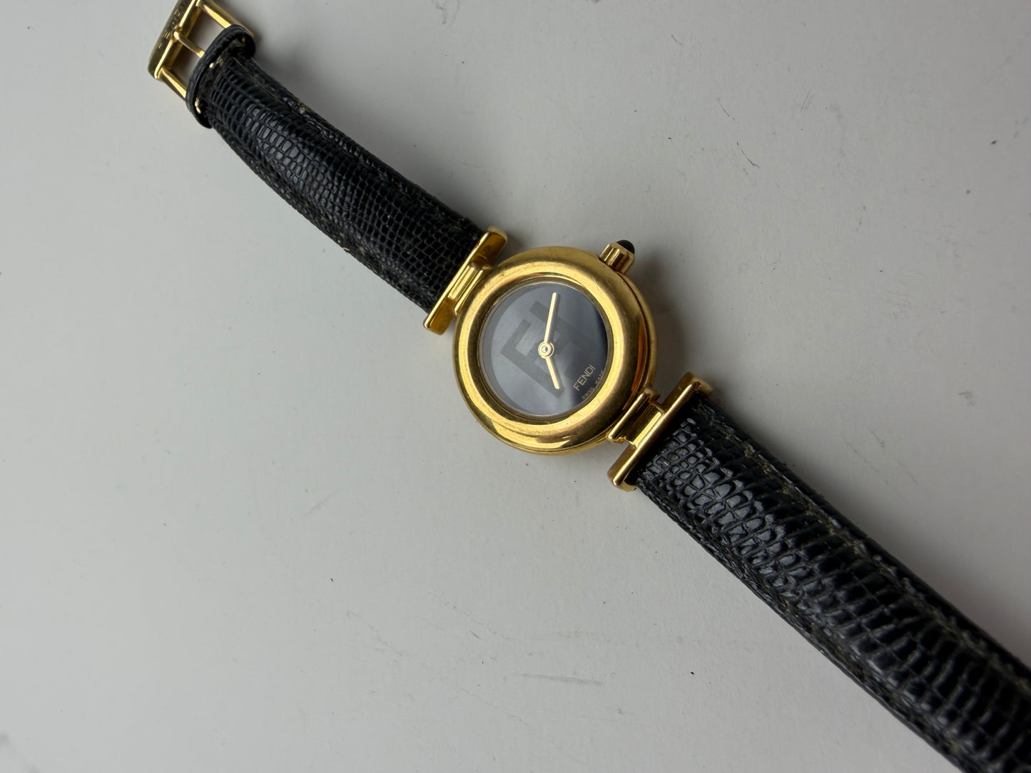 Vintage Fendi Leather Bracelet Watch Black Gold