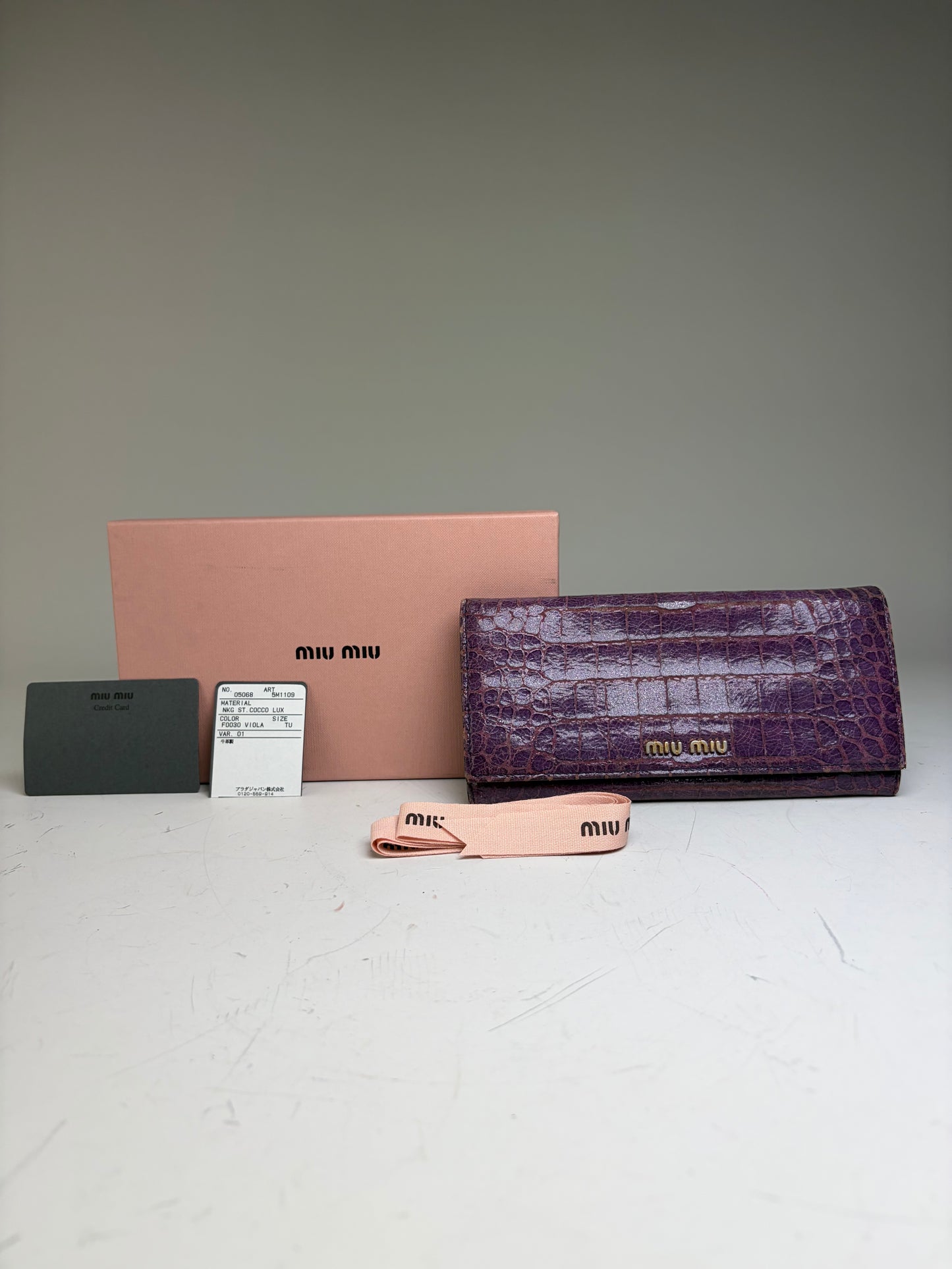 Vintage Miu Miu Crocodile-Embossed Leather Wallet Purple Gold