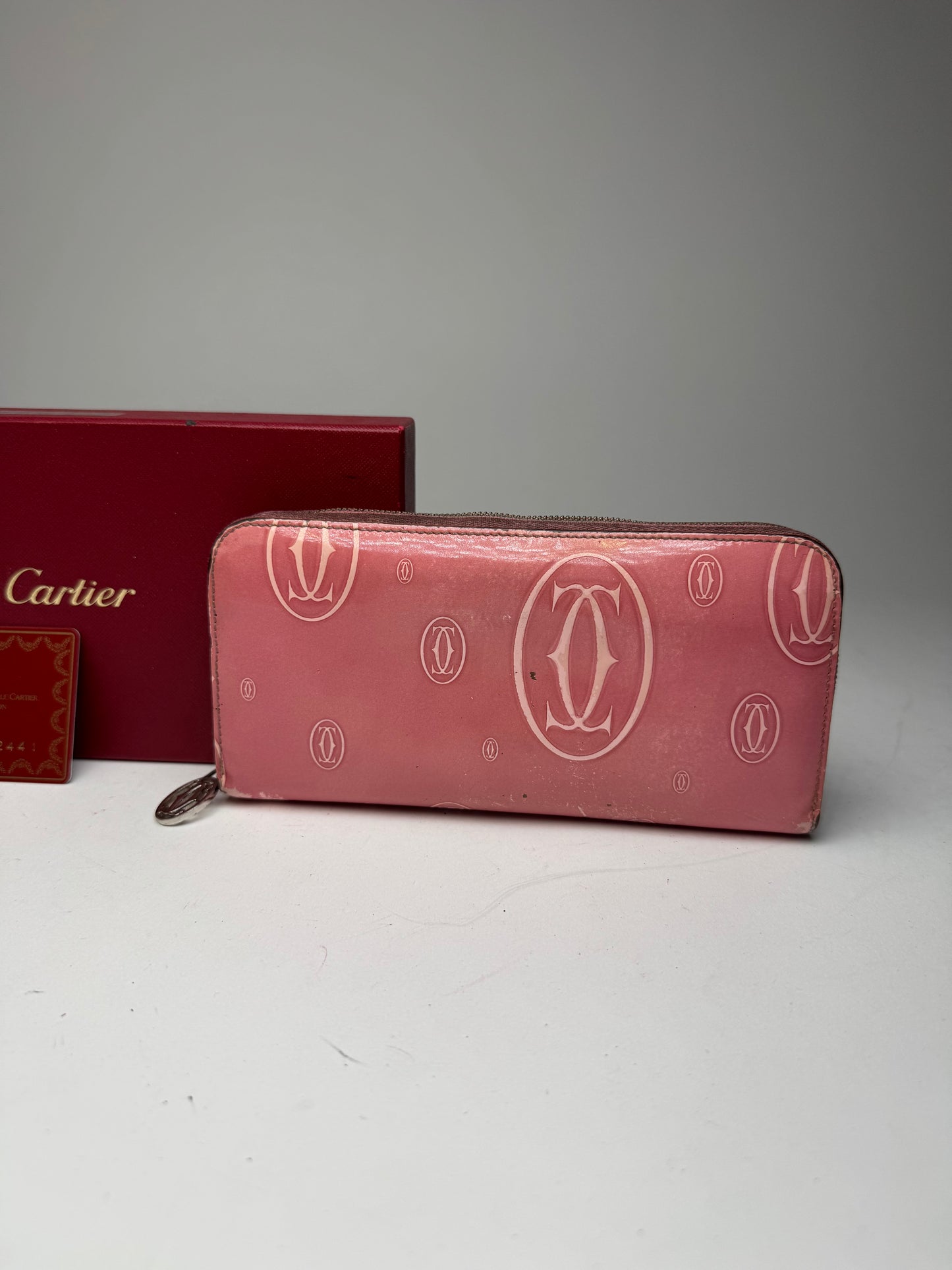 Vintage Cartier Patent Leather Monogram Wallet Pink