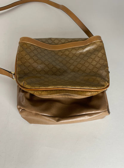 Vintage Celine Paris Triomphe Monogram Camel Leather Shoulder Bag