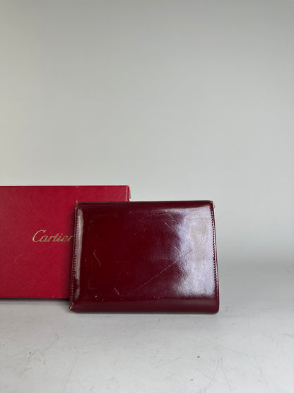 Vintage Cartier Patent Leather Wallet Burgundy Silver