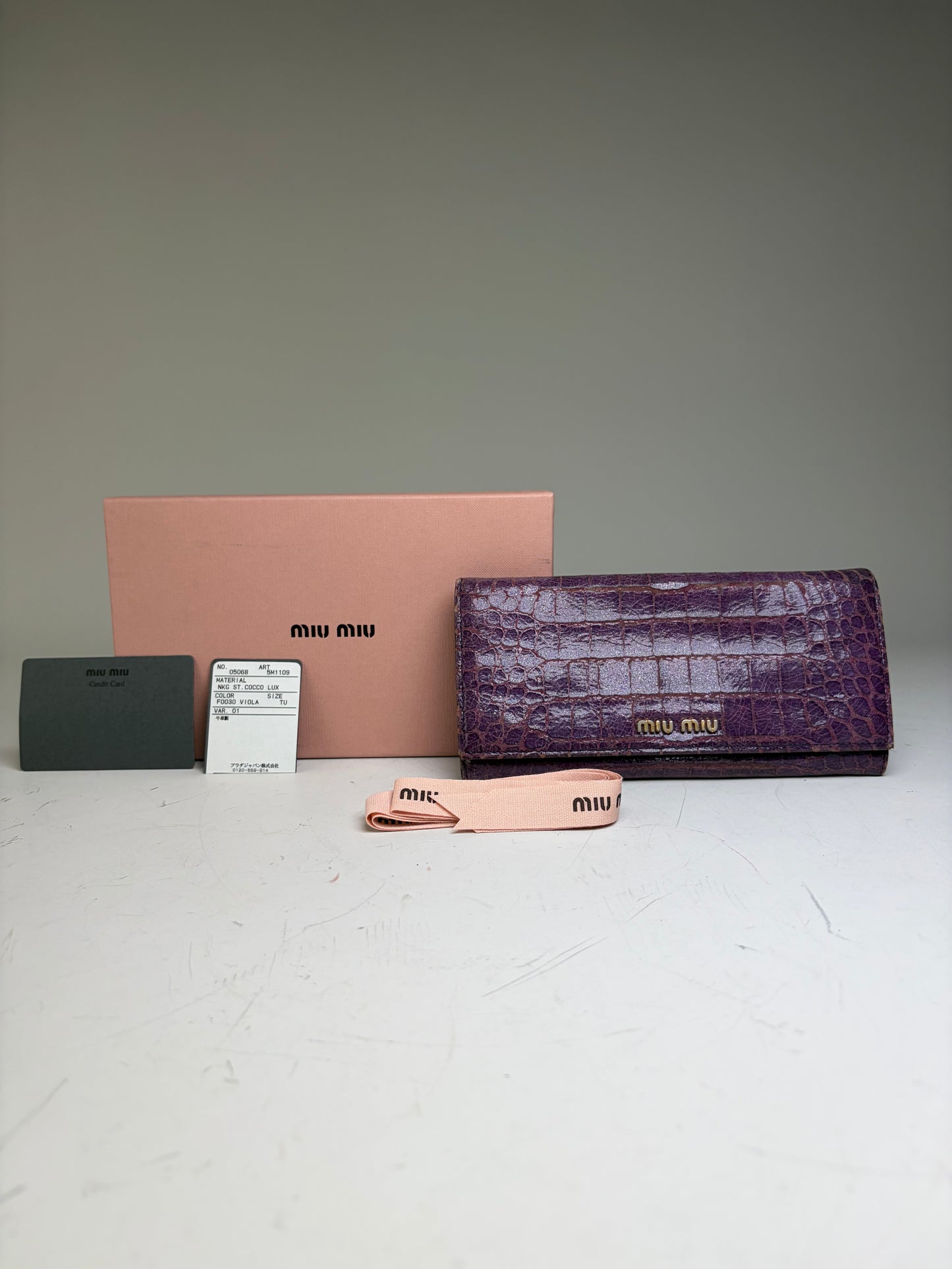 Vintage Miu Miu Crocodile-Embossed Leather Wallet Purple Gold