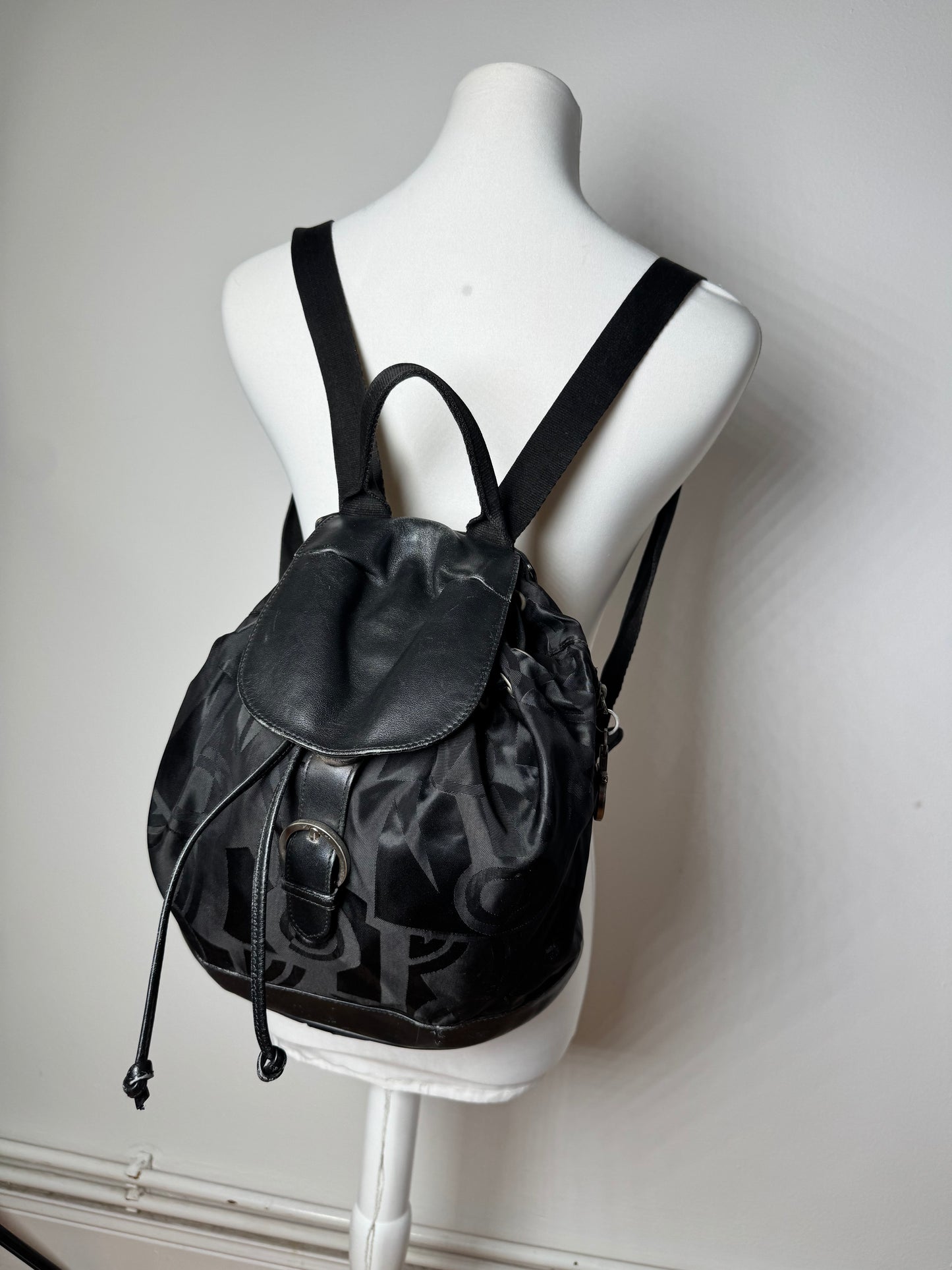 Vintage Salvatore Ferragamo Monogram Canvas Leather Backpack Black