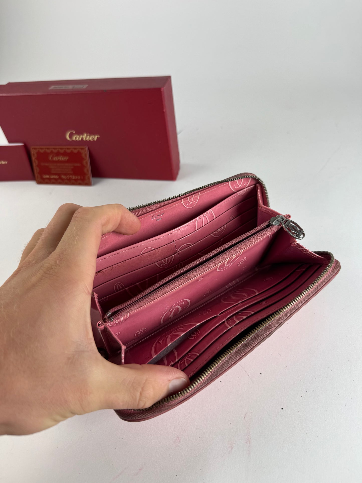Vintage Cartier Patent Leather Monogram Wallet Pink