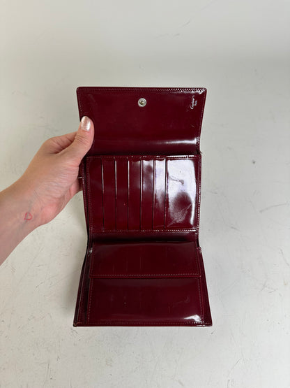 Vintage Cartier Patent Leather Wallet Burgundy Silver