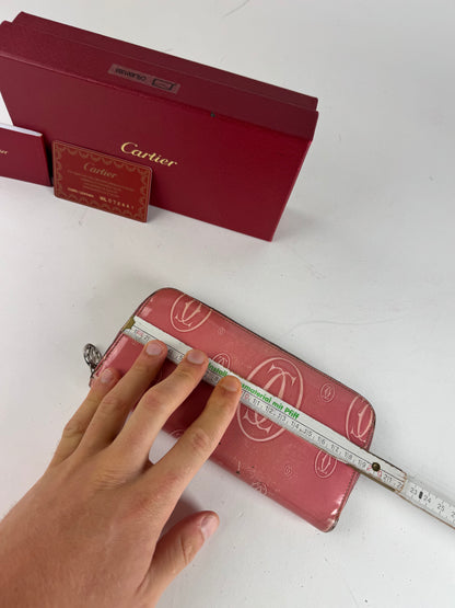 Vintage Cartier Patent Leather Monogram Wallet Pink