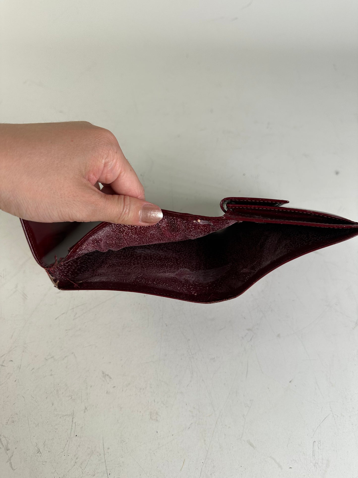 Vintage Cartier Patent Leather Wallet Burgundy Silver