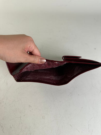 Vintage Cartier Patent Leather Wallet Burgundy Silver