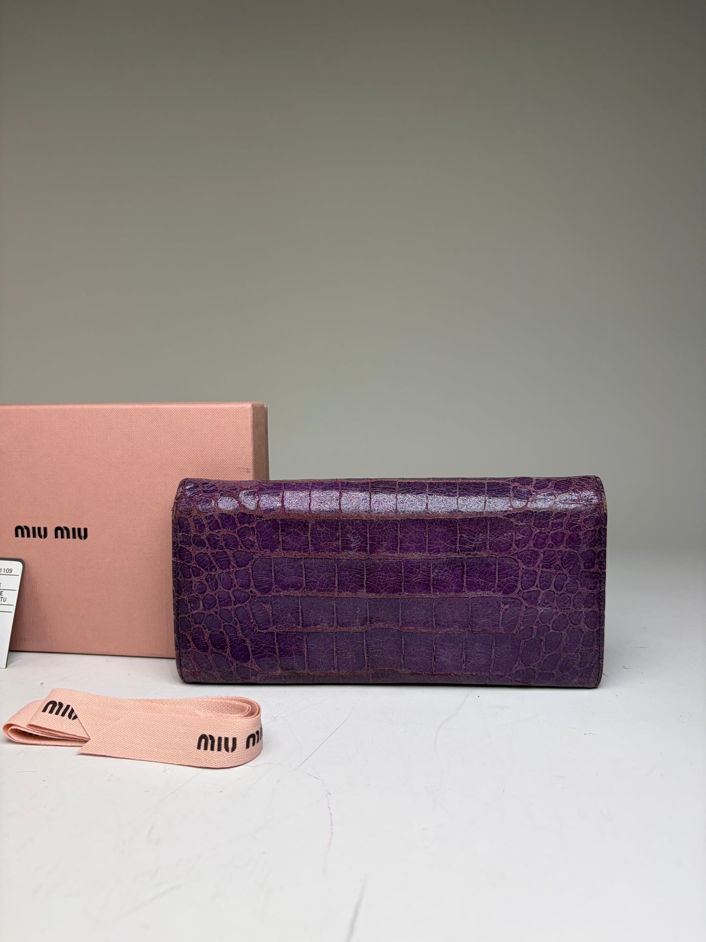 Vintage Miu Miu Crocodile-Embossed Leather Wallet Purple Gold