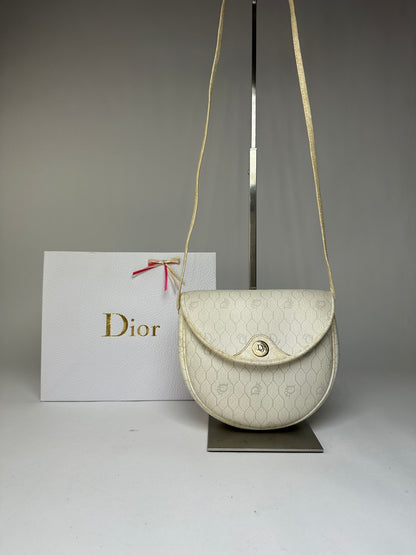 Vintage Dior Hexagonal Monogram Flap Crossbody Bag Late 1970s Cream