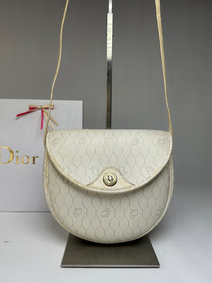 Vintage Dior Hexagonal Monogram Flap Crossbody Bag Late 1970s Cream