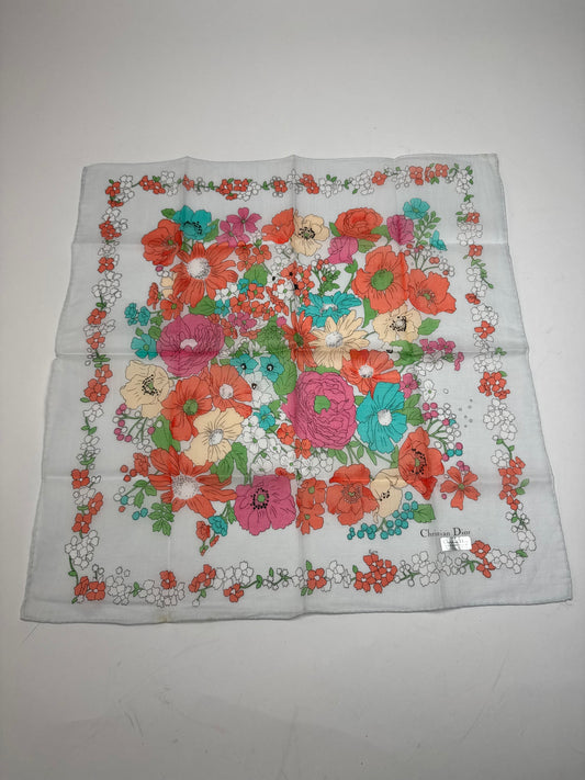 Vintage Dior Floral Scarf Multicolor White