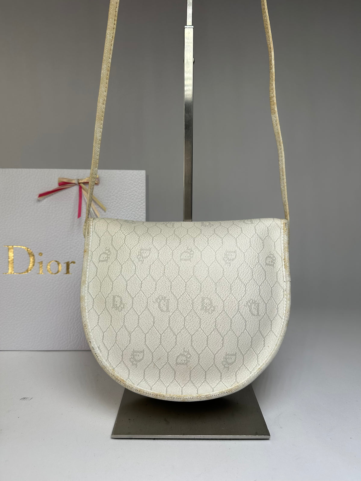 Vintage Dior Hexagonal Monogram Flap Crossbody Bag Late 1970s Cream