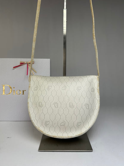 Vintage Dior Hexagonal Monogram Flap Crossbody Bag Late 1970s Cream