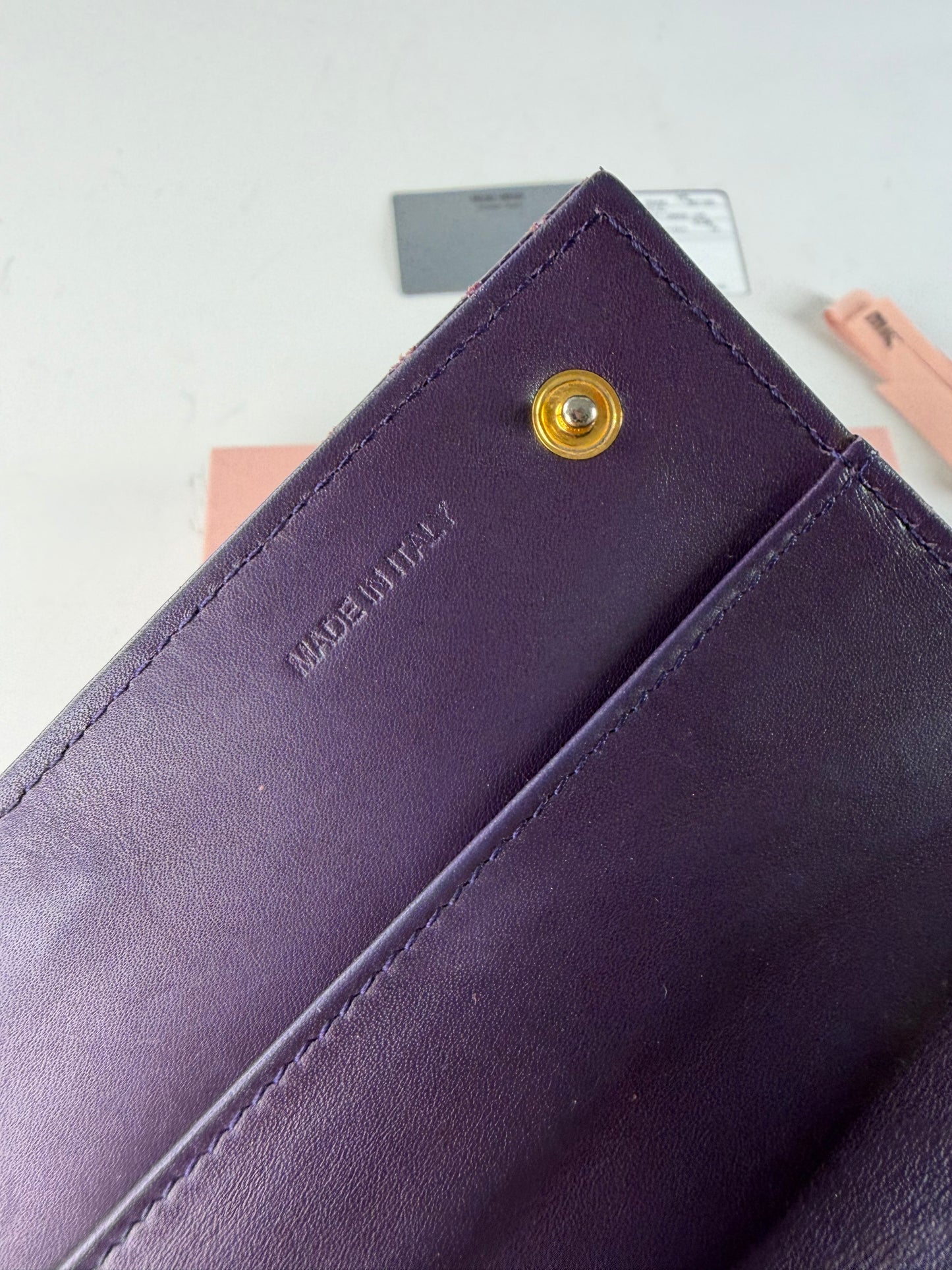 Vintage Miu Miu Crocodile-Embossed Leather Wallet Purple Gold