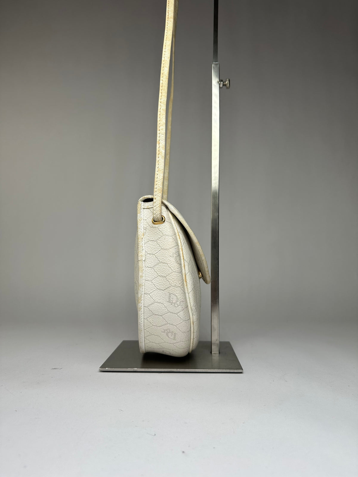 Vintage Dior Hexagonal Monogram Flap Crossbody Bag Late 1970s Cream