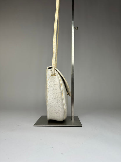 Vintage Dior Hexagonal Monogram Flap Crossbody Bag Late 1970s Cream