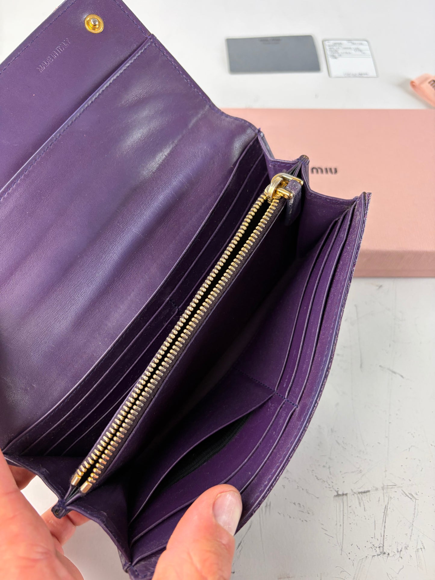Vintage Miu Miu Crocodile-Embossed Leather Wallet Purple Gold
