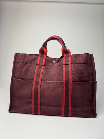 Vintage Hermes Canvas Tote Bag purple Burgundy