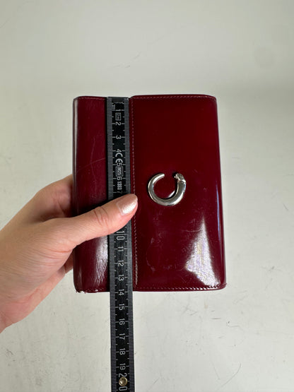 Vintage Cartier Patent Leather Wallet Burgundy Silver