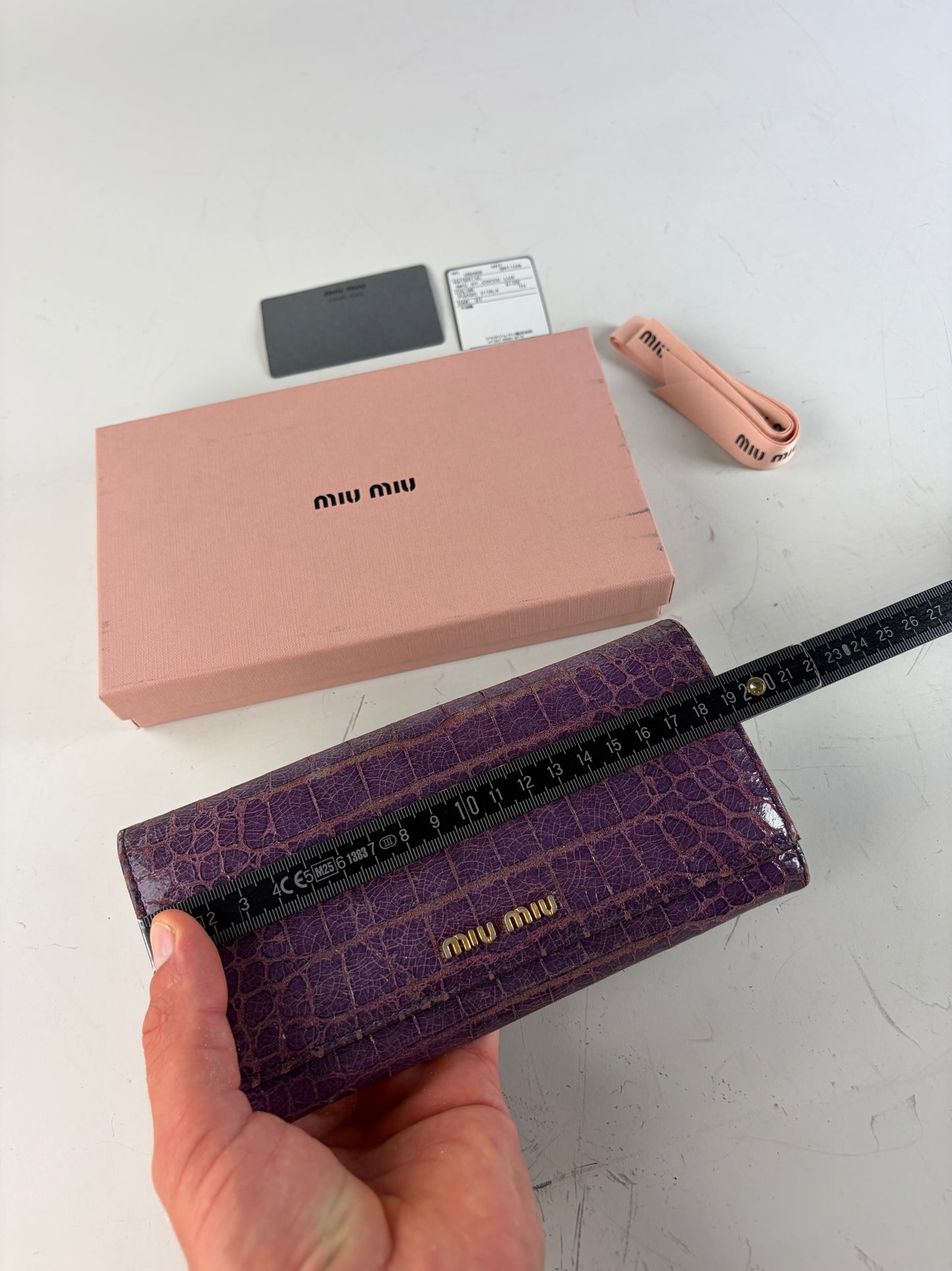 Vintage Miu Miu Crocodile-Embossed Leather Wallet Purple Gold