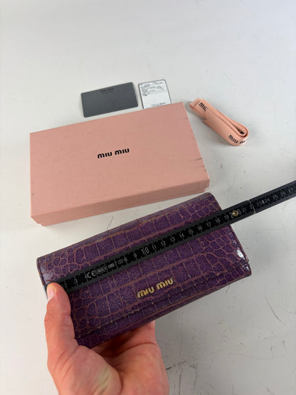 Vintage Miu Miu Crocodile-Embossed Leather Wallet Purple Gold