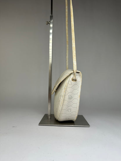 Vintage Dior Hexagonal Monogram Flap Crossbody Bag Late 1970s Cream