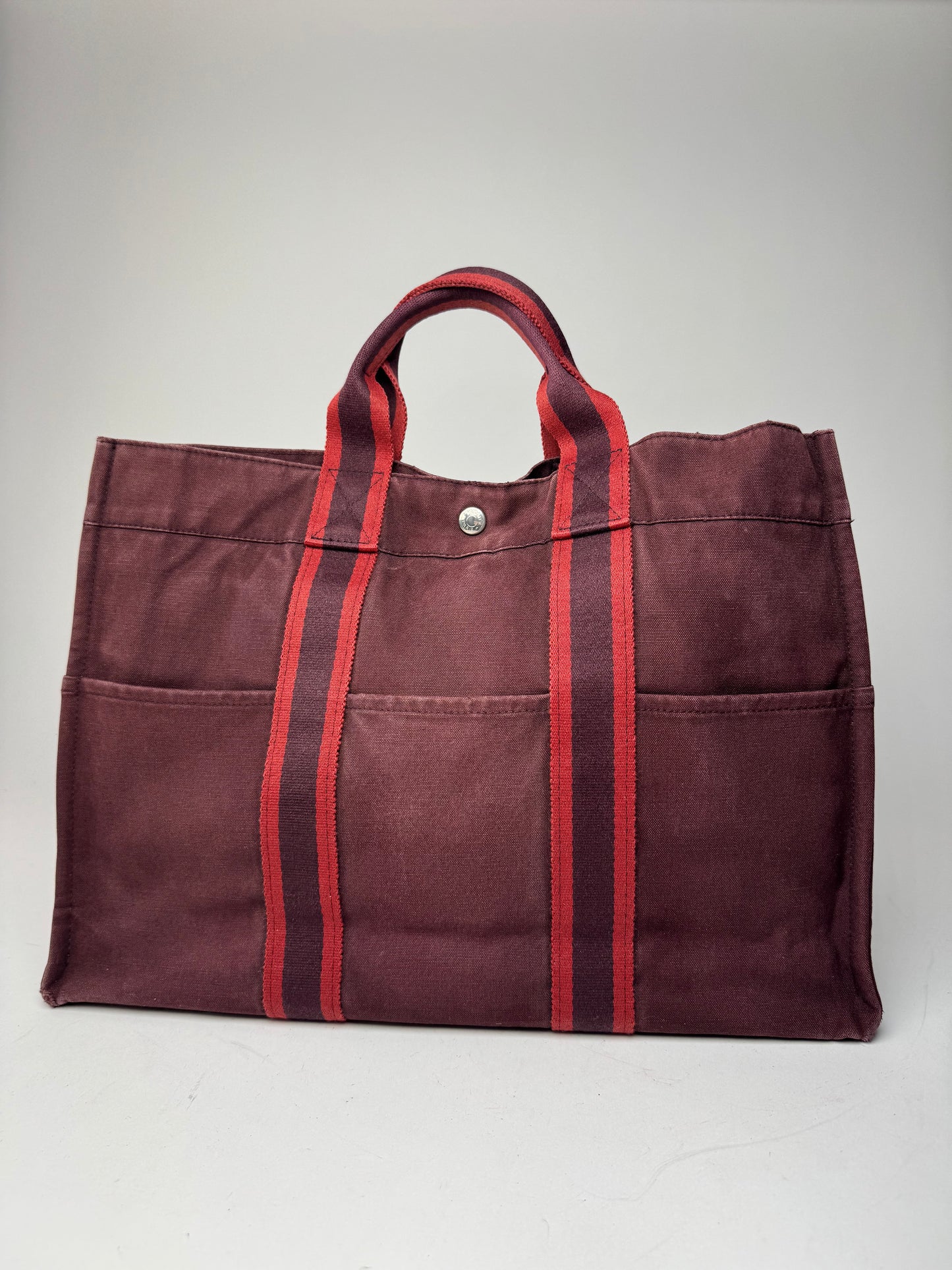 Vintage Hermes Canvas Tote Bag purple Burgundy